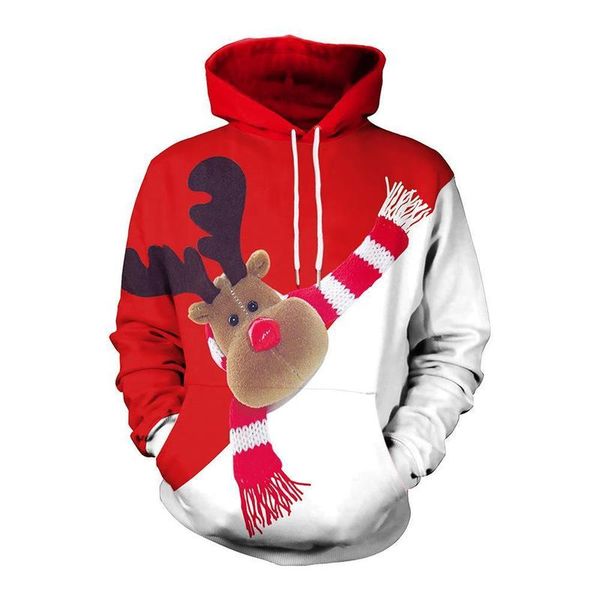 

christmas elk print pattern men s 3d printing hoodie visual impact party punk gothic round neck sweatshirt hoodie, Black