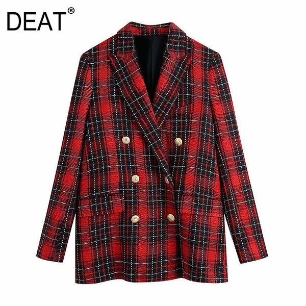 

deat] women long sleeve lattice double breasted v-neck temperament loose blazer autumn spring tide fashion 2021 new 13c109, White;black