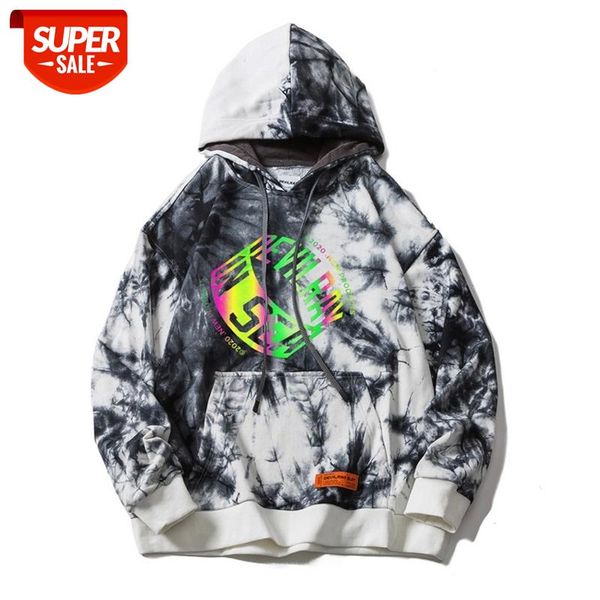 

new western street tie-dye process print dazzling stylish pullover men's hooded sweatshirts hip hop autumn casual hoodies loose #8h2j, Black