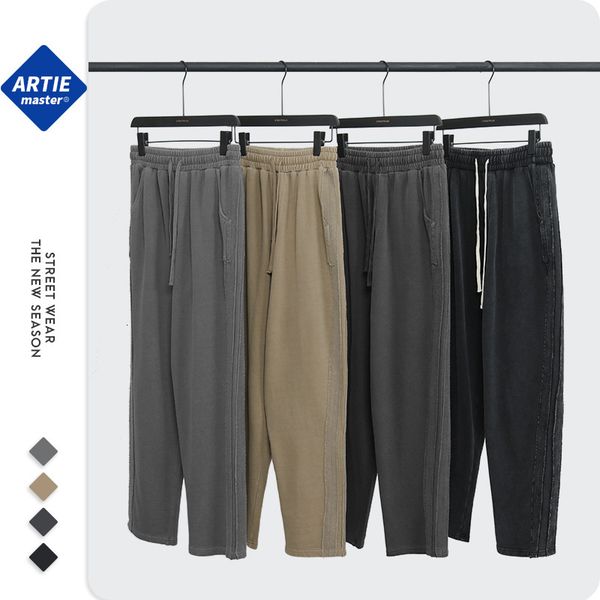 

pants trousers artie men's wear ins gaojiechao brand loose edge stitching old wide leg washing casual, Black