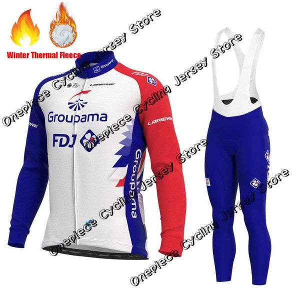 

racing sets 2021 team fdj cycling jersey set bike pants long clothing ropa ciclismo men winter thermal fleece 20d pro bicycling wear maillot, Black;blue