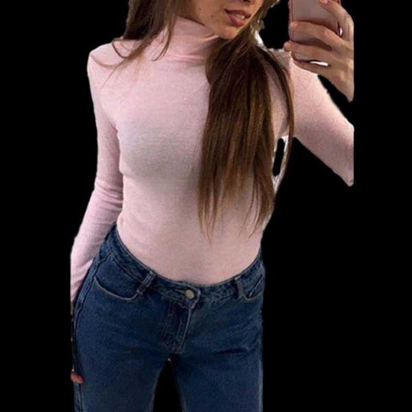 

women's t-shirt knitted turtleneck long sleeve t shirt women solid elastic slim fit female tshirts 2021 autumn winter undershirt girls, White
