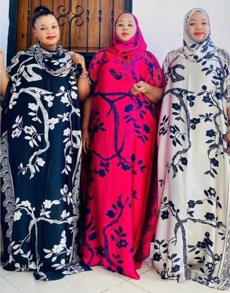 

ethnic clothing style african women's dashiki nigeria fashion silk 100% material with scarf print loose long dress size, Red