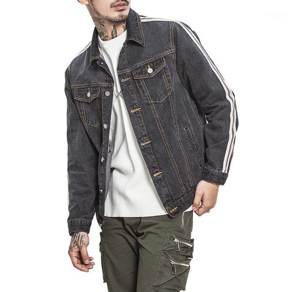 

men's jackets nice spring autumn mens jeans slim fit fashion stripe denim jacket for man plus size m-4xl turn down collar coat, Black;brown