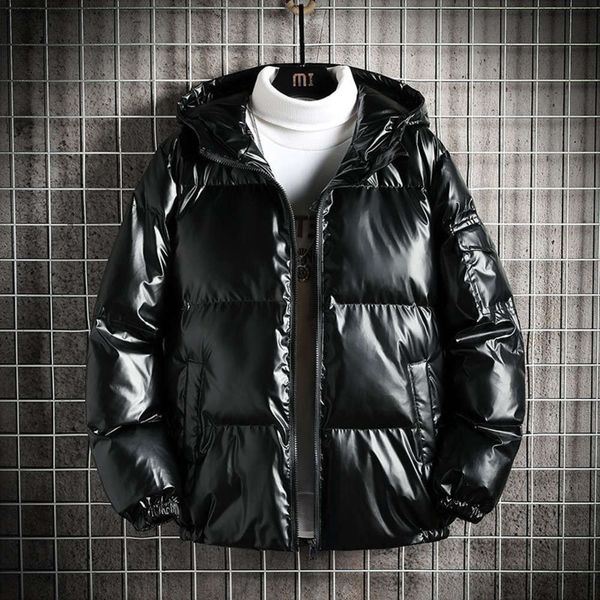 

20212020 winter new men's loose and thickened bright face hooded large fashion casual cardigan cotton padded jacketwinter, Black;brown