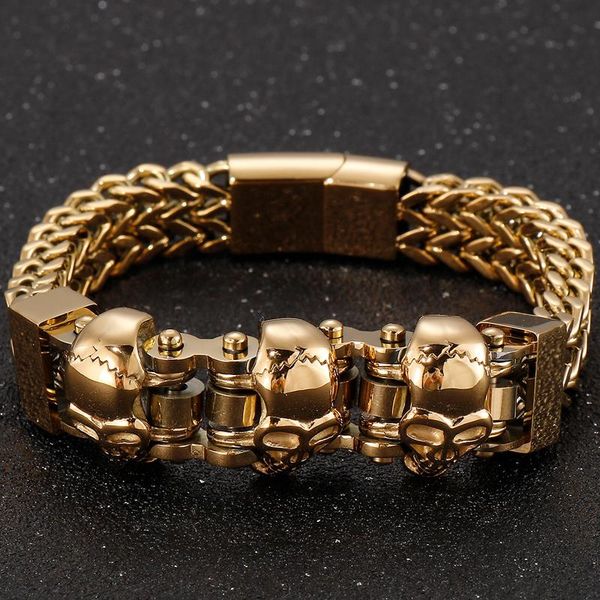 

link, chain gold stainless steel men's bracelet punk gothic skull wristband magnetic clasp animal head homme armband male jewelry gift, Black
