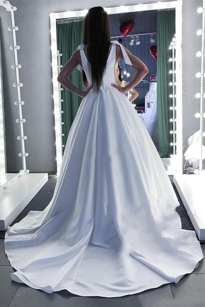 

simple 2021 new with bow a-line elegant satin long princess vintage bridal wedding gown custom made odri, White
