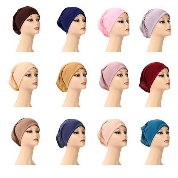 

muslim women inner hijab headscarf cap islamic modal underscarf hats ninja scarf ramadan stretch cotton bonnet caps a772 319 u2, Yellow