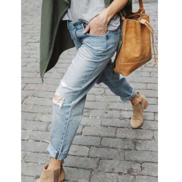 

sales denim pants hole loose, Blue