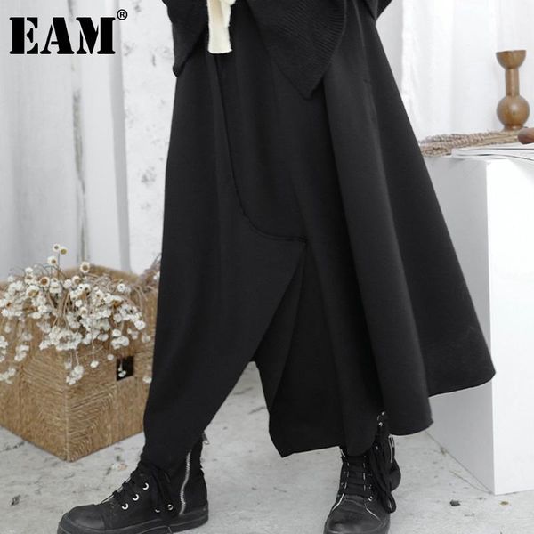 

eam] vintage long asymmetrical black pleated high waist half-body skirt women fashion tide new spring autumn 2021 1dd3899