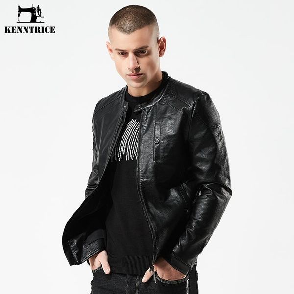 

men's fur & faux kenntrice 2021 casual classic leather jacket slim fit motorcycle male luxury jackets zipper outwear, Black