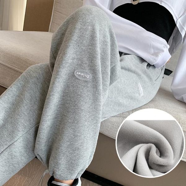 

running pants keep warm fleece casual joggers women hip hop high waist baggy sweatpants jogging sport trousers streetwear, Black;blue
