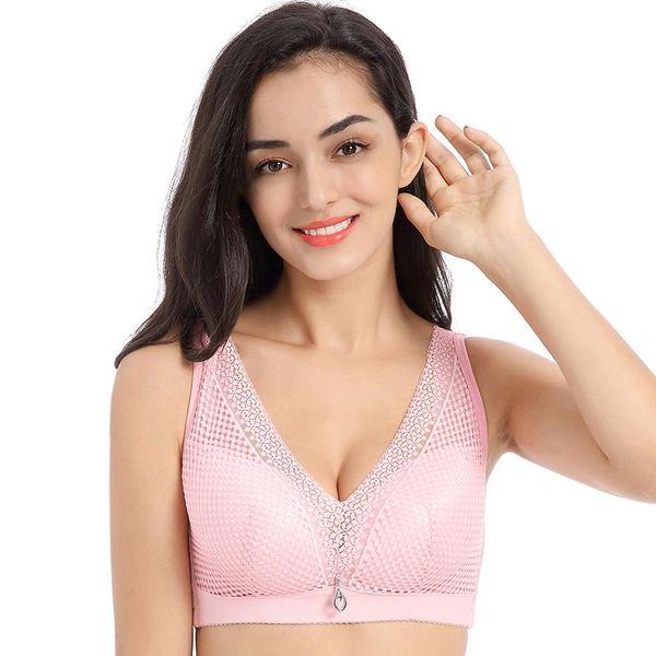 

deep v thin cup lace no rims women's bra push up full coverage large size 95d wire bra vest style adjustable women, Red;black