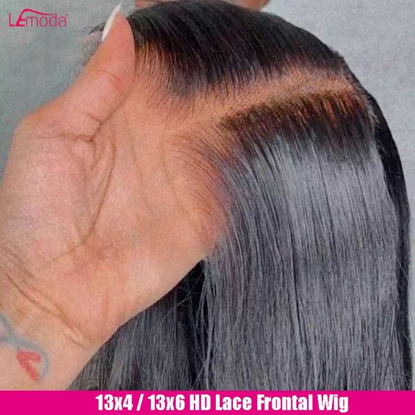 

lace wigs hd transparent 13x4 13x6 front human hair pre plucked lemoda remy 180 density brazilian bone straight wig, Black;brown