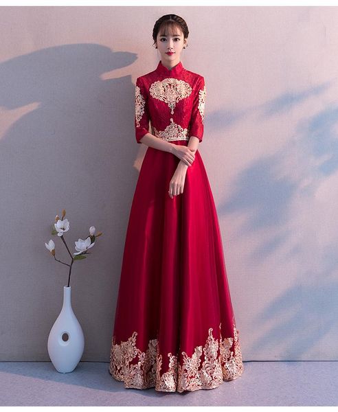 

modern cheongsam women traditional chinese wedding dress qipao oriental party dresses bridesmaid girls princess retro red gown