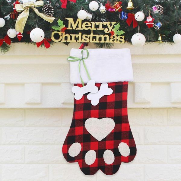 

christmas decorations stocking sack plaid dog claw socks fireplace candy bag bedroom childrens room pendant accessories party ornament