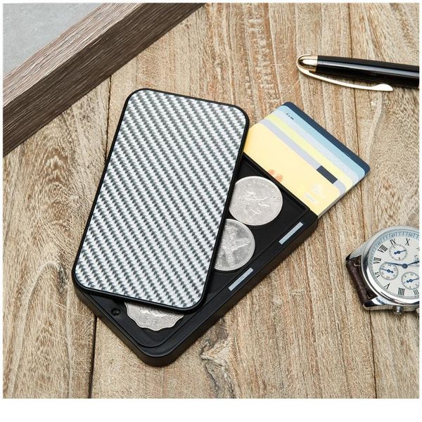 

bycobecy fashion carbon fiber credit card holder rfid blocked single box thin wallet men slim card case tarjetero hom qylqbf