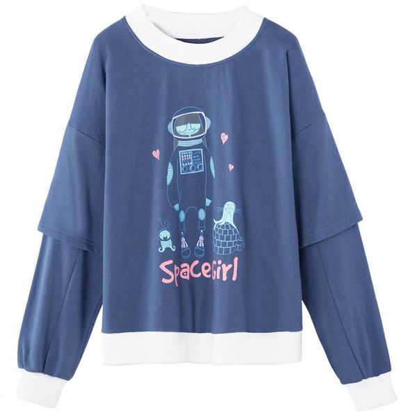 

women's hoodies & sweatshirts preppy style women loose pullover autumn winter o neck long sleeve cartoon printed ladies cotton, Black