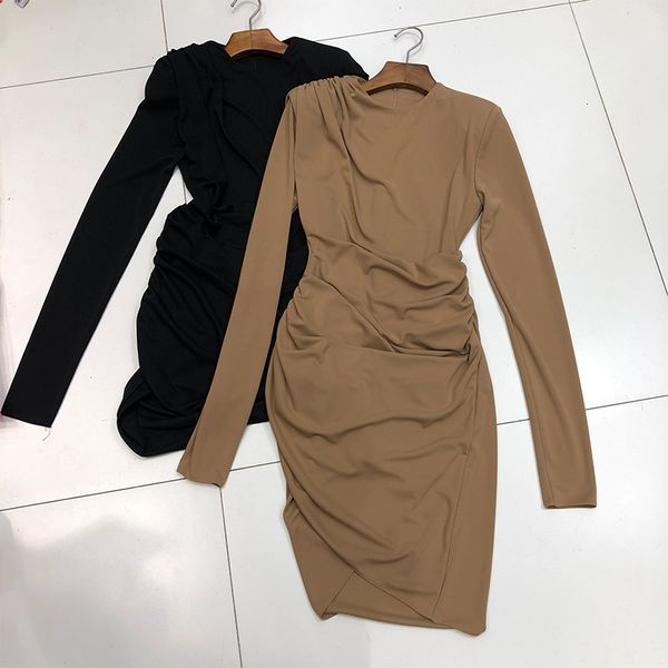 

2021 autumn elegant new design feminine long sleeve thin neck-neck neck short waist mini dress myi9, Black;gray