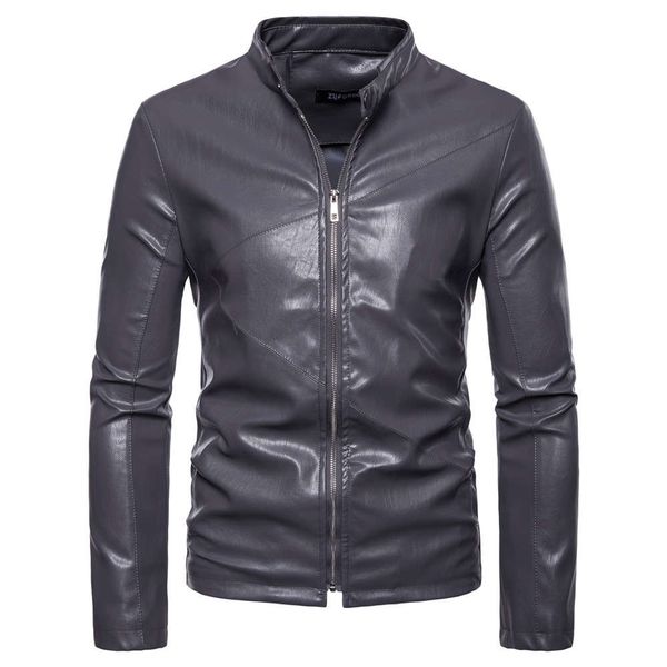 

autumn new lapel pu jacket slim fit motorcycle leather men's, Black;brown