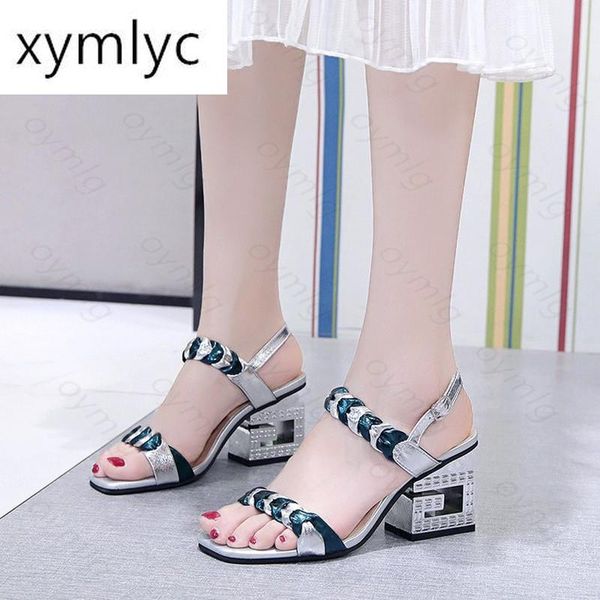 

slippers sandals women's 2021 summer thick heeled open toe button high shoes, Black