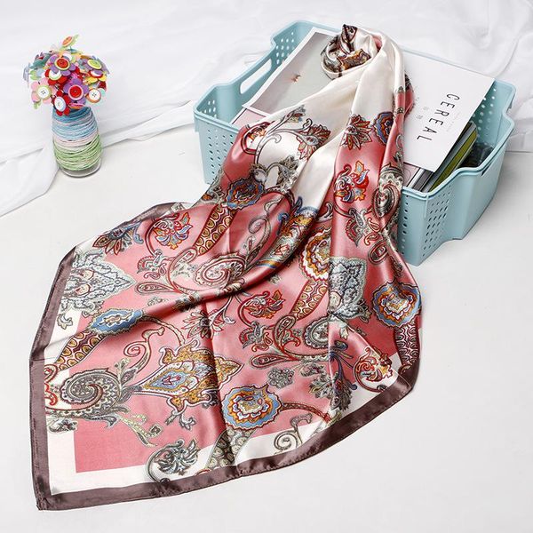 

scarves fashion women silk scarf hijab flower print satin shawl scarfs foulard summer head square 90x90cm, Blue;gray