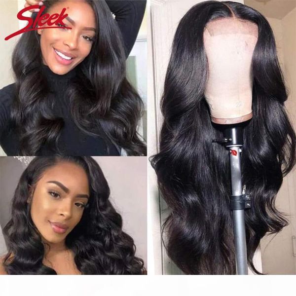 

sleek 4x4 lace closure wigs human hair brazilian body wave lace wigs for black women 30 inches long wig pre plucked, Black;brown