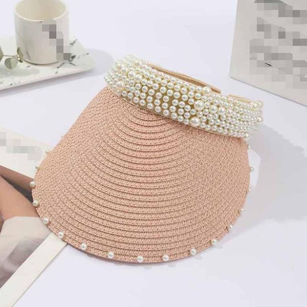 

wide brim hats style ladies empty cap summer pearl sun hat breathable sunscreen female leisure entertainment beach for women, Blue;gray