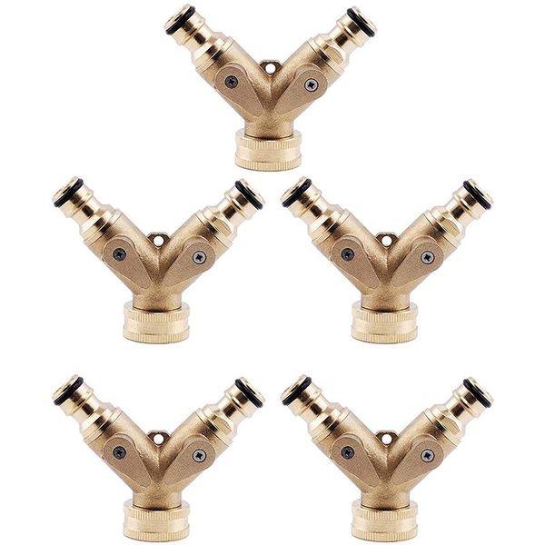 

garden hose splitter, heavy duty brass hose shut-off coupling valve, 2-way splitter adapter valves (5 pcs)