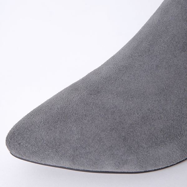 

womens genuine suede leather pointed toe flats autumn ankle boots brand designer leisure comfortable short booties shoes womendress shoes, Black