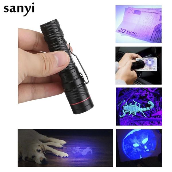 

zoomable led portable penlight led uv 395nm purple light 3 modes lamp torch lighting for money checking by /14500