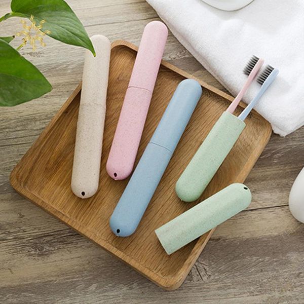 

toothbrush holders 1 pcs tooth brushes case wheat straw portable travel chopsticks pencil box protector