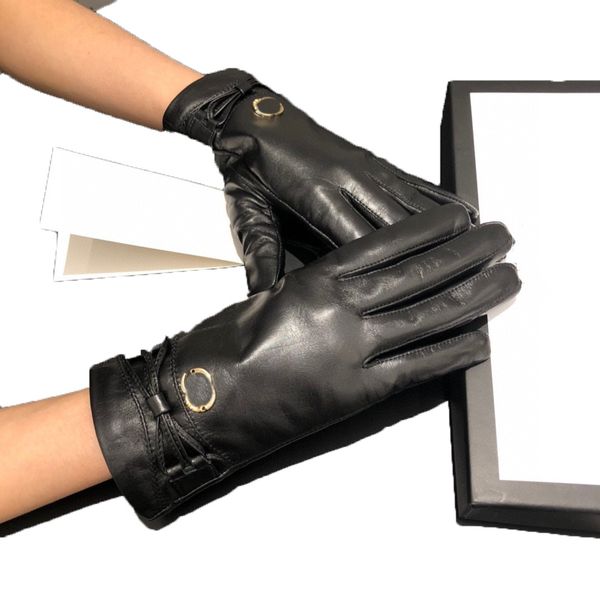 

metal letter mitten warm cashmere gloves elegant solid color leather mittens women bow pattern comfortable glove, Blue;gray