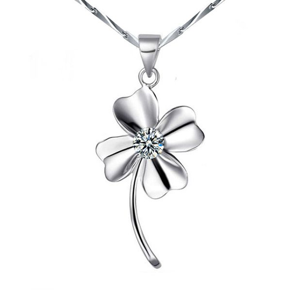

s925 silver choker for women lucky clover leaf pendant necklace for girl lady fashion diy gift jewelry 45 cm