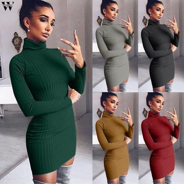 

casual dresses women sweater dress autumn winter fashion knitted turtleneck elegant bodycon party slim pull, Black;gray