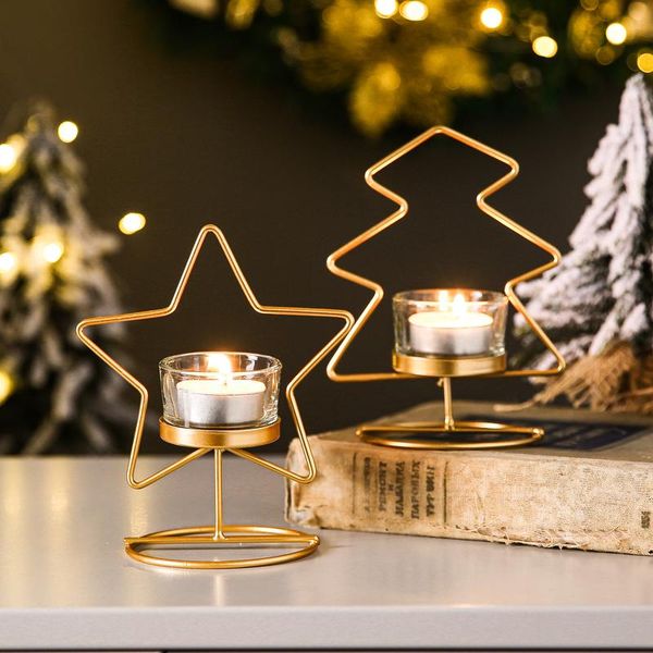 

candle holders nordic iron wire circle gold candlestick home dining table creative branch holder christmas tree