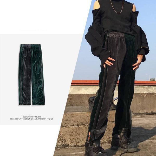 

smfk ro style men and women two-color stitching zipper casual pants, Black