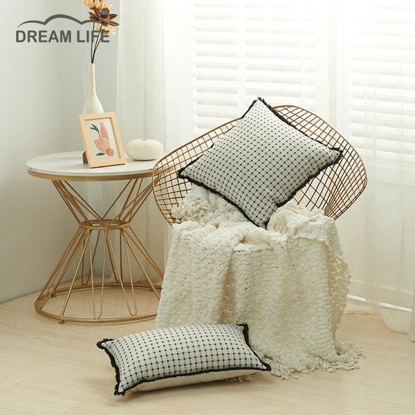 

pillow case black white cushion cover 45x45cm tassels european covers jacquard throw for sofa living room bed