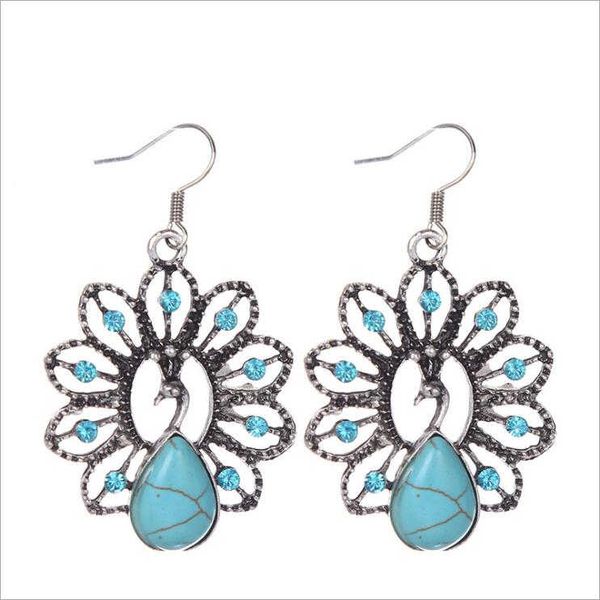 

women's lovely peacock tibetan silver turquoise dangle chandelier earrings gstqe016 fashion gift national style women diy earring