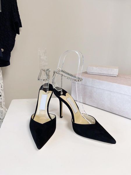 

sandals women shoes summer luxury crystal embellished suede ballet pumps fashion pointed stiletto ladies high heels brand designer, Black