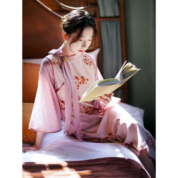 

luxury cheongsam young improved cheongsam summer 2021 republic of china style holiday two-piece buckle temperament thin drs, Blue;red