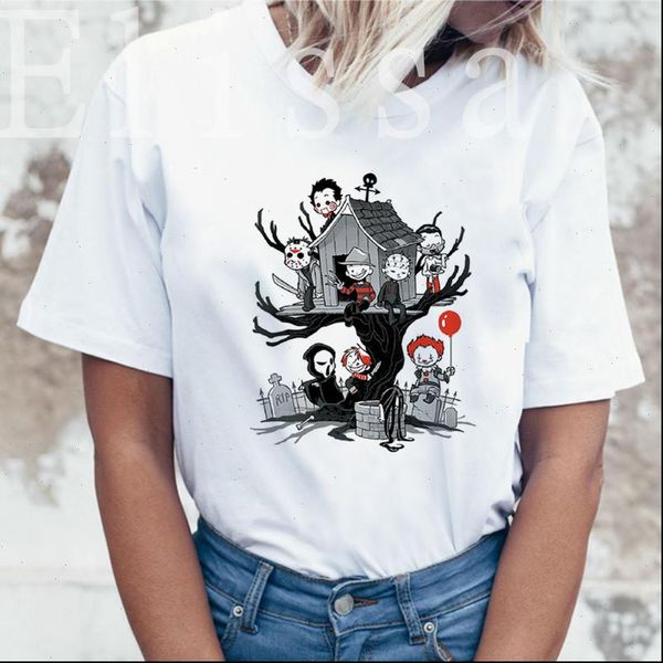 

horror chucky harajuku graphic t shirt women anime ullznag funny cartoon t shirt casual streetwear halloween aesthetic clothing, White