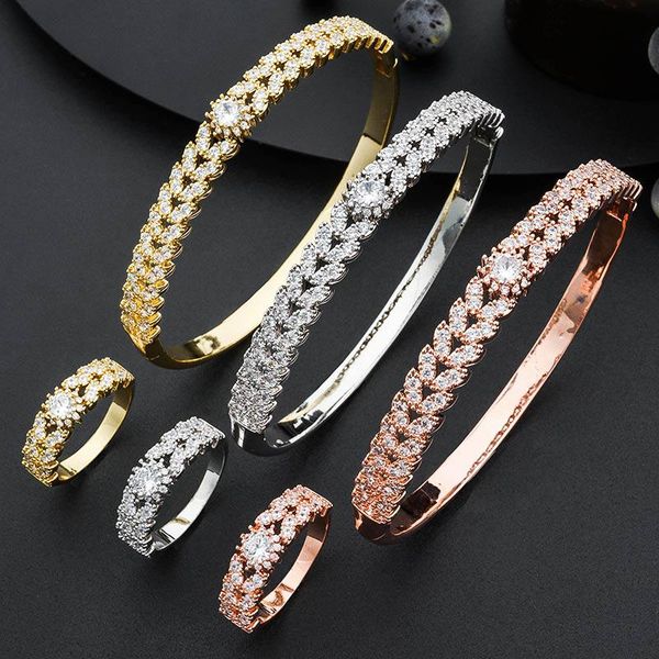 

modemangel luxury fashion super shiny wheat cubic zirconia women baguette bracelet bangle and ring set, Silver
