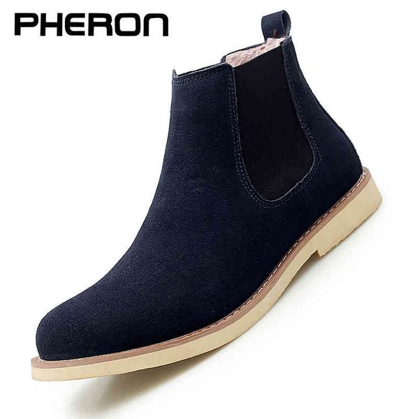 

chelsea boots men suede leather decent ankle original short casual shoes british style winter zapatillas hombre, Black
