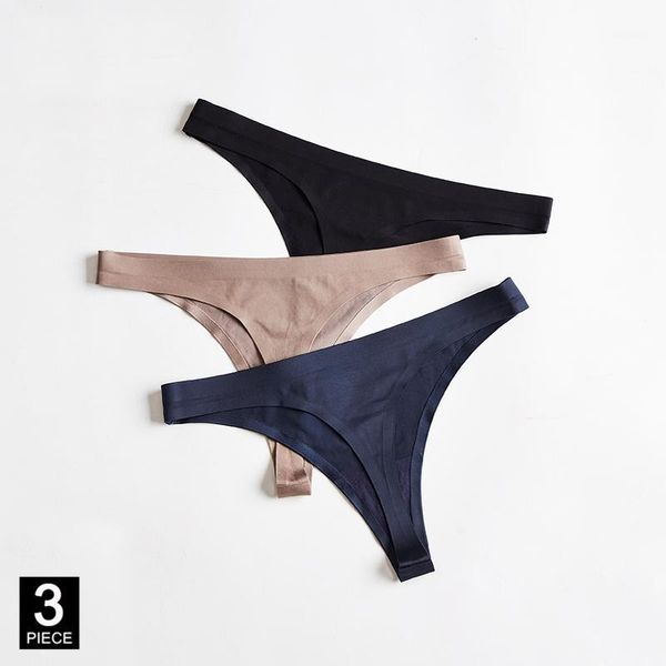 

women's panties woman underwear seamless sports panty female t-back soft g-string thong ice silk underpants 3 pcs/set, Black;pink