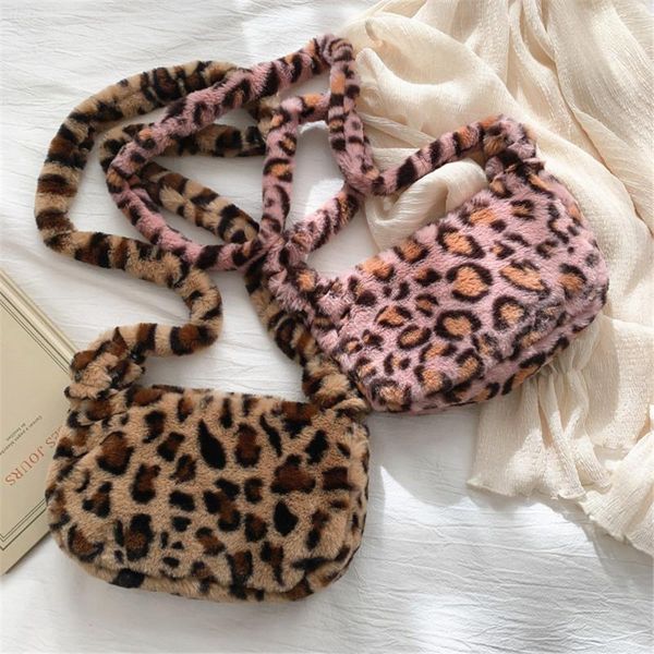 

evening bags leopard print crossbody bag ladies plush soft casual shoulder messenger fluffy female handbag large capacity autumn winter