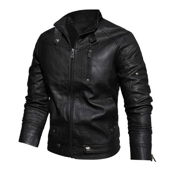 

men's fur & faux men motorcycle jacket casual zipper solid color spring autumen pu leather coat male stand collar windbreaker sportswea, Black