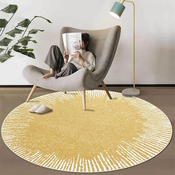 

fashion yellow abstract line carpet round coffee table cushion living room sofa cushion bedroom bedside blanket home decoration