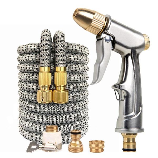 

watering equipments drop 17-150ft garden hose irrigation tool high pressure car wash water pipe magic with metal spray gun set