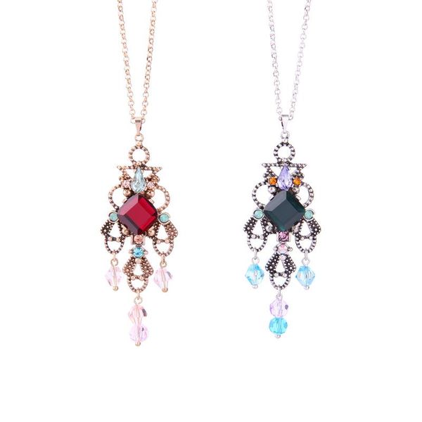 

pendant necklaces 2021 fashion geometry red green resin water drop long chain necklace for women, Silver